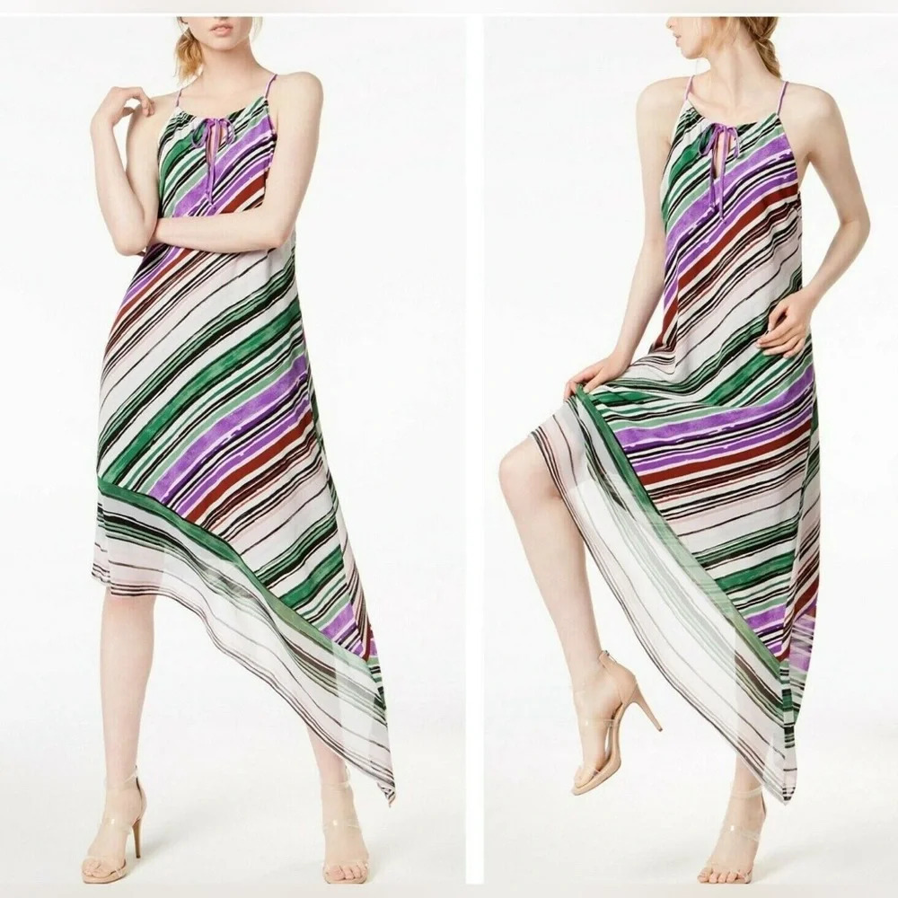 NWT Bar III Asymmetric Stripe Halter Dress Size XS